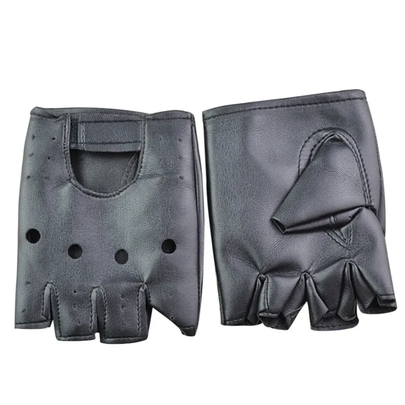 1 Pair Punk Hip-hop PU Black Half-finger Leather Gloves Square Nail Fashion Hand Warmer Winter Gloves Warm Fingerless