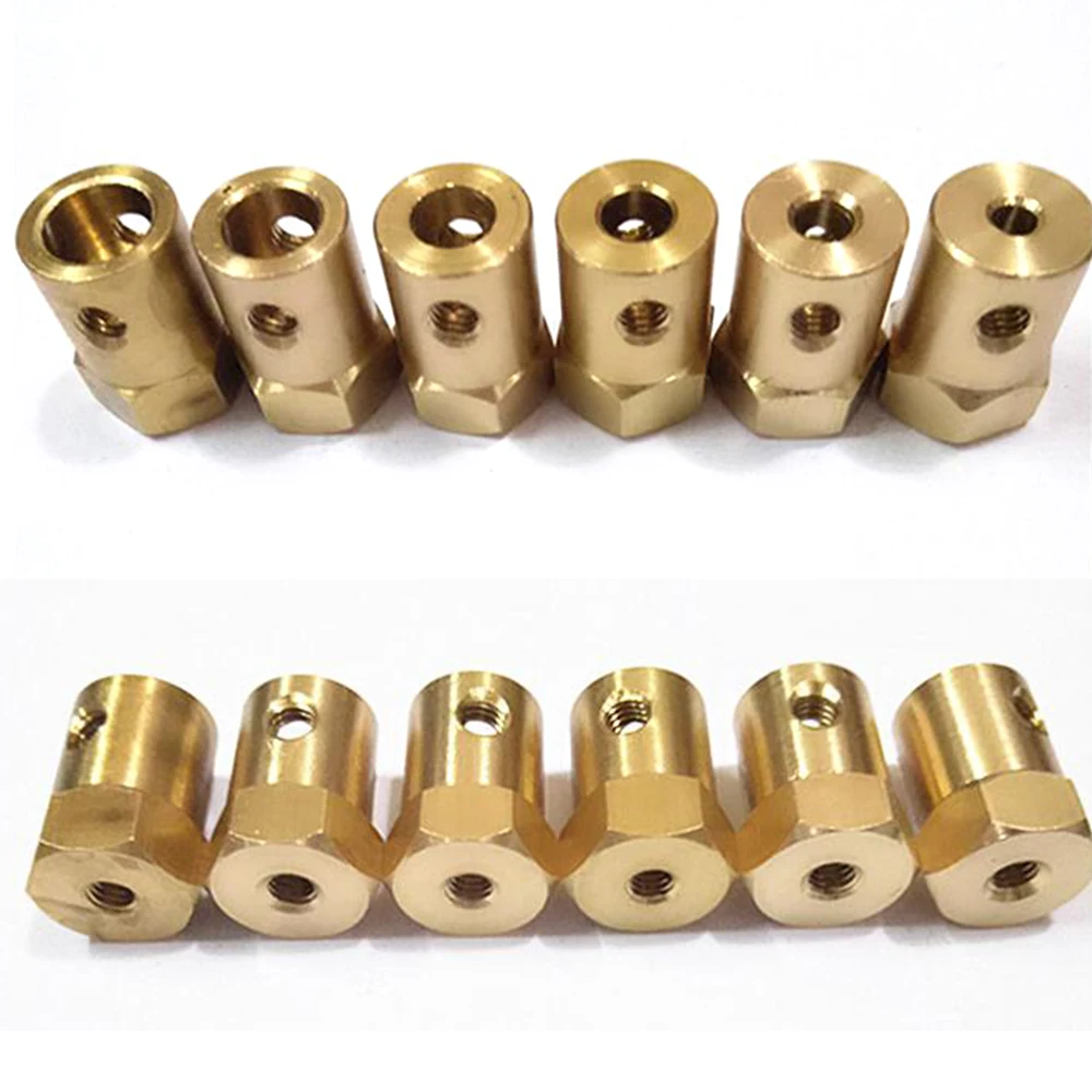 10pcs/lot 3mm 4mm 5mm 6mm 7mm 8mm Shaft Motor Flexible Coupling Tyre Wheel Brass Hex Coupler Set&wrench