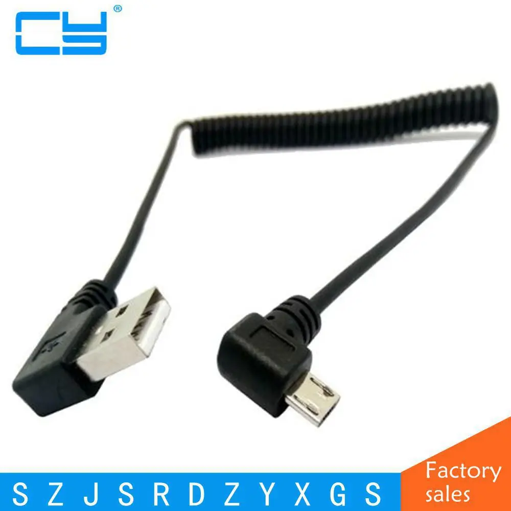 micro usb male 90 degree left angled to usb male left angled spring Retractable stretch cable sync data charge free shipping 1m