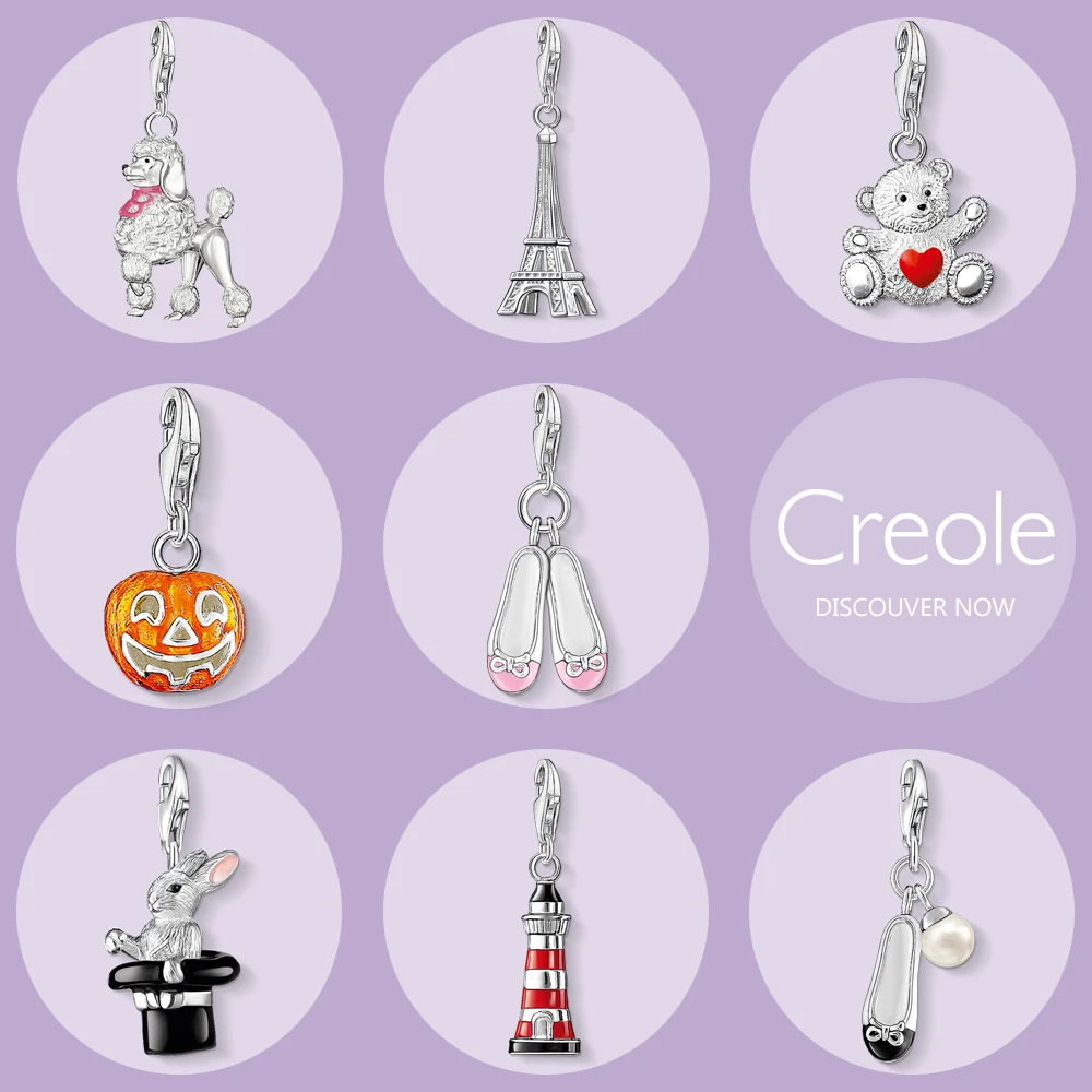 Poodle Dog Eiffel Tower Bear Pumpkin Ballet Shoes Rabbit Lighthouse Charm Pendant,2019 Summer Jewelry 925 Sterling Silver Gift