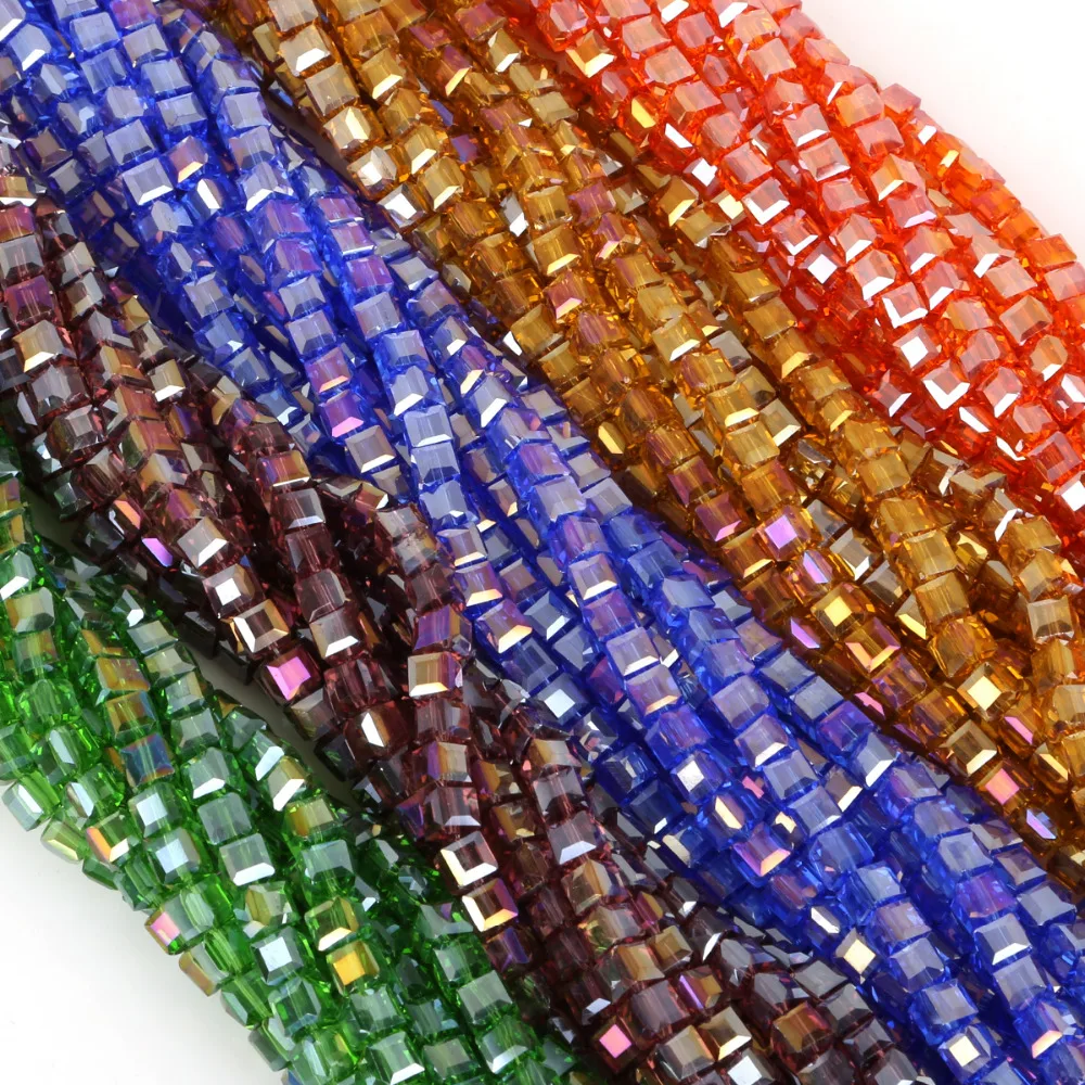 100pcs 4mm Multi Color Square Shape Austria Crystal Beads Glass Beads Loose Spacer Beads For Jewelry Making