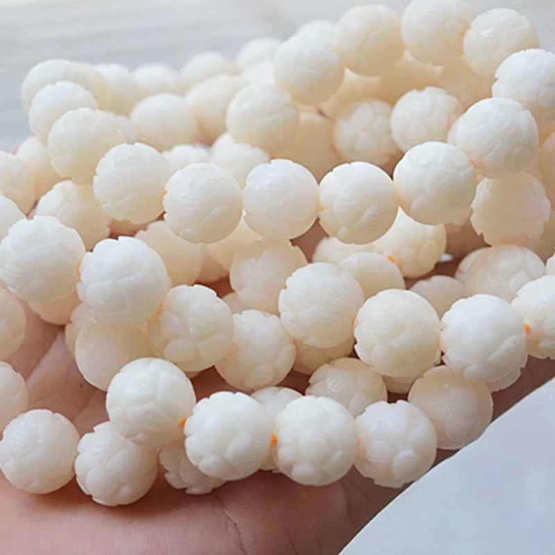 Wholesale White Natural Bodhi Bracelet Carved Lotus 114 Bodhi Buddha Bead Hand String for Men Women DIY Tibetan Style Necklace