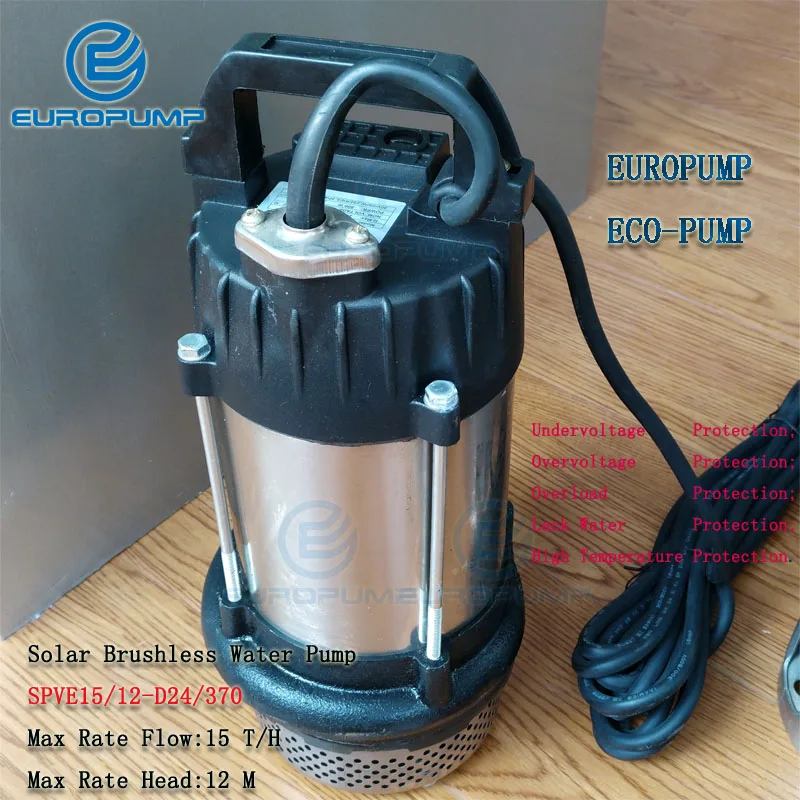 EUROPUMP MODEL(SPVE15/12-D24/370) Max Flow 15000LPH 24 volt 0.5HP Max lift 12m submersible water pump/solar powered water pumps