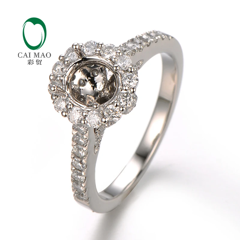 

CaiMao 6.0mm Round Cut Semi Mount Ring Settings &0.80 ct Diamond 14k White Gold Engagement Fine Jewelry