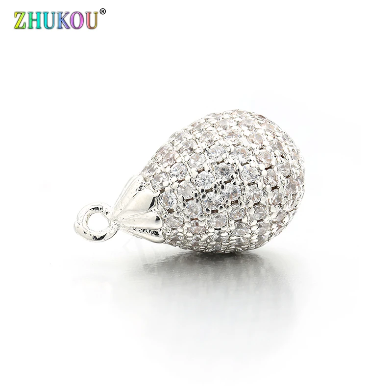 Dijes de circonita cúbica de latón, colgantes en forma de gota de agua, hallazgos de joyería Diy, agujero: 1mm, modelo: VD374, 10x16mm, nueva moda