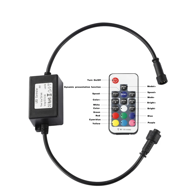 

72W LED RGB Controler 24KEY 16 colors and 4 Moder IR Remote Controller IP67 Waterproof Changebale LED Lamps Colors Controls Z101