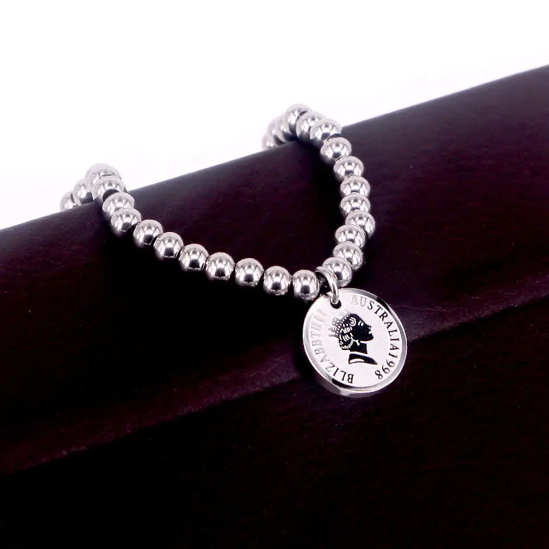 High Quality Elastic Rope Bead Bracelet Round Queen Head Bracelet For Women Stainless Steel Retro Jewelry Gift