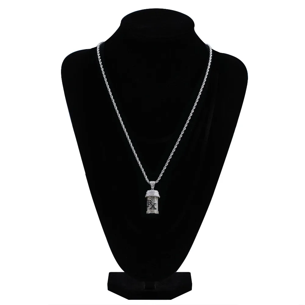 TOPGRILLZ Hip Hop Detachable Medicine Bottle Pendant Necklace Men\'s Jewelry Gold Silver Color Cubic Zircon Necklaces Gifts