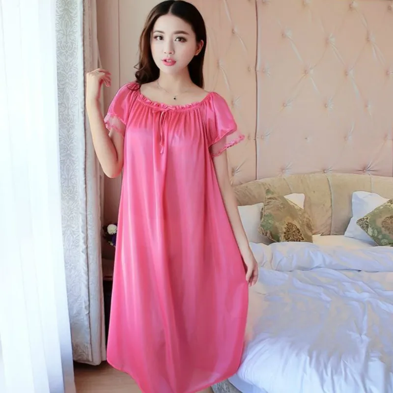 Grandes jardas 4xl nova sexy de seda camisas femininas casual chemise nightie nightwear lingerie vestido de dormir