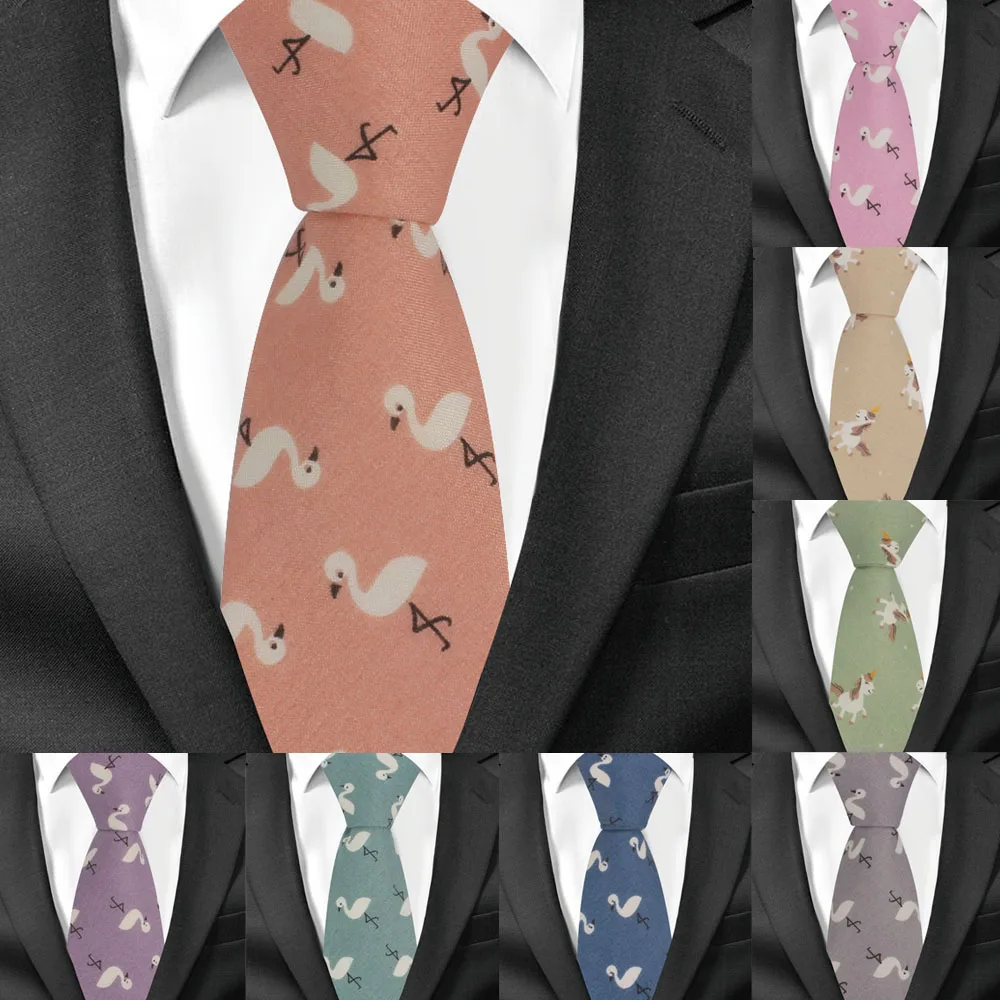 

New Ties For Men Cotton Print Men Necktie Suits Mens Neck Tie For Business Cravats 7cm Width Groom Neckties Cartoon Neck Ties