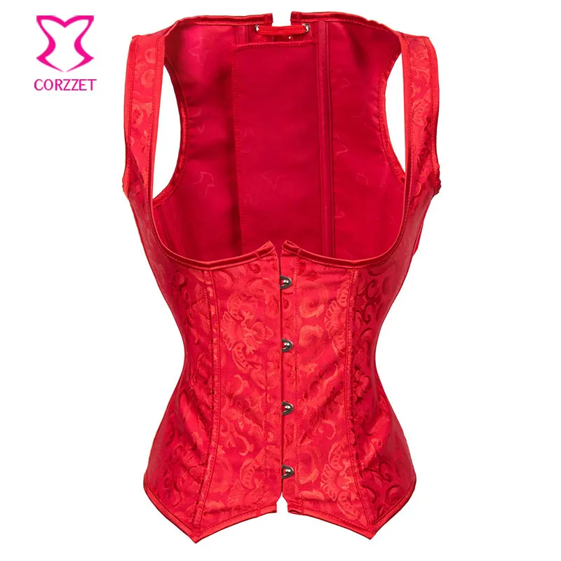 

Red Jacquard Sexy Waist Trainer Corsets Steel Boned Underbust Corset Plus Size Waist Trainer Vest Burlesque Korsett For Women