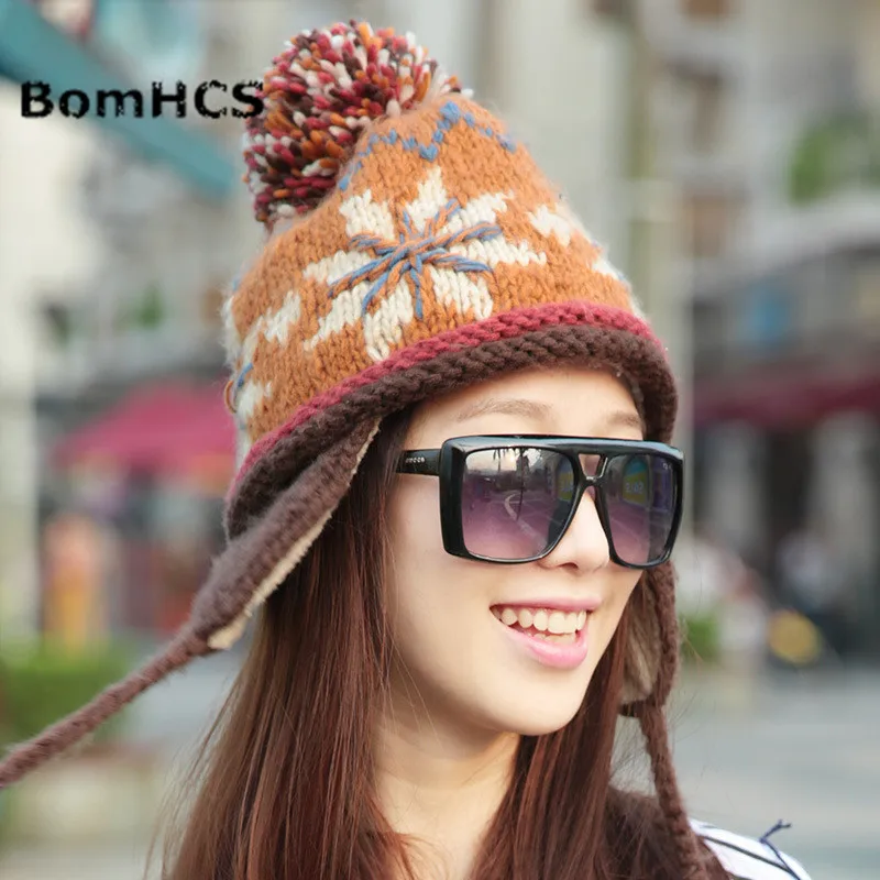 BomHCS 100% Handmade Ethnic Style Crochet Mosaic Parquet Beanie Knitted Hat Women\'s Winter Warm Cap