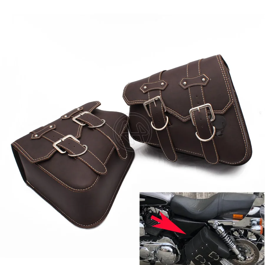 

1pair Universal Motorcycle Bag Leather Left Right Side Saddle Bags Storage Tool Pouches Luggage Bag For Harley Honda