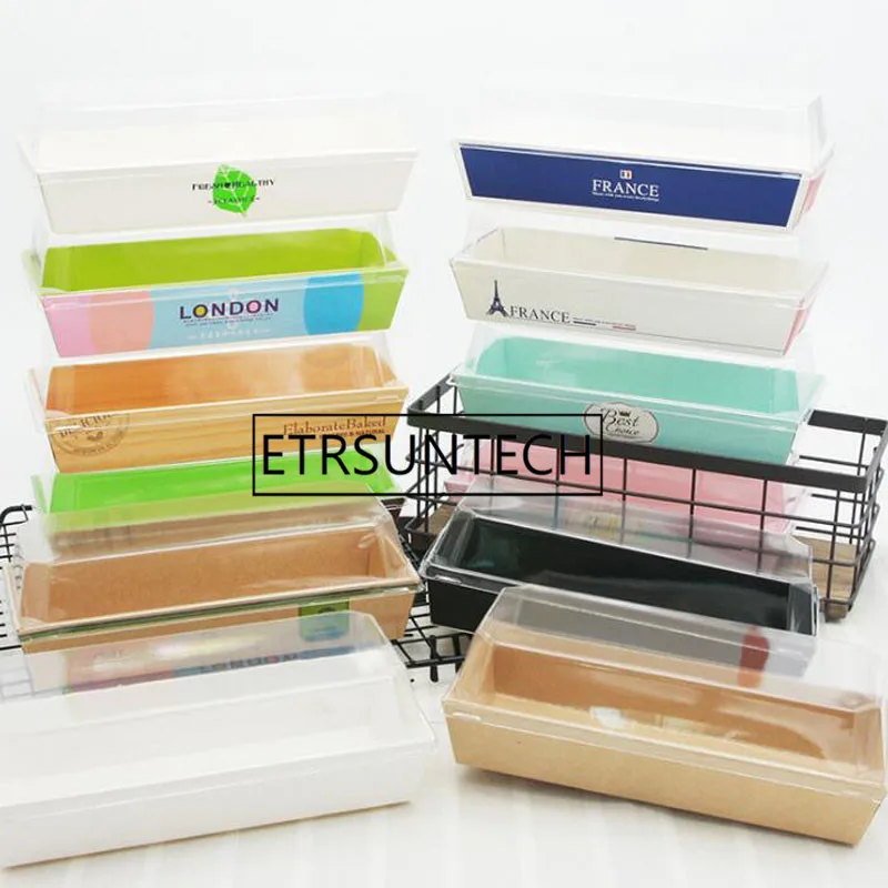 100sets 19*8.5*6CM Wrap Boxes Long Bread Box Transparent Rectangle Sandwich Box Puff Cake Packing Boxes