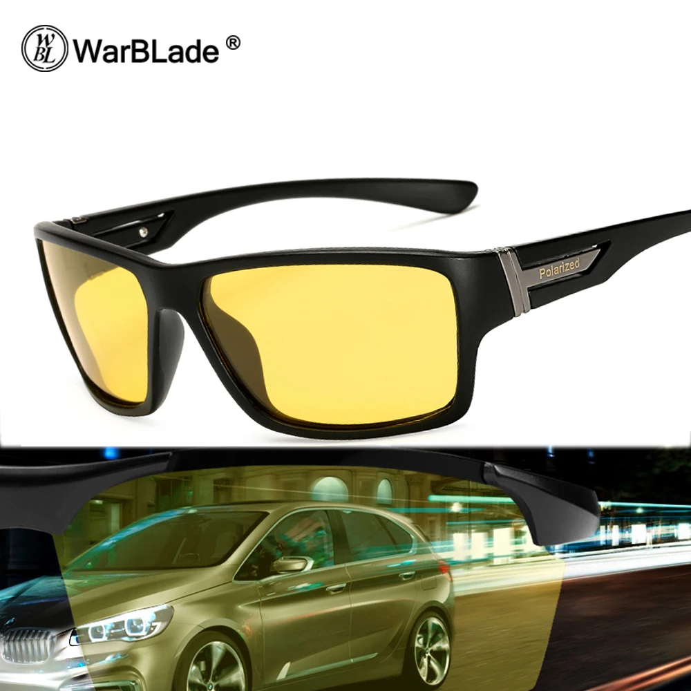 

WarBLade Hot Night Vision Sunglasses Men Brand Designer Fashion Polarized Night Driving Enhanced Light At Rainy Cloudy Fog Day