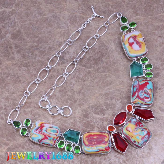 

Magic Multicolor Multigem Natural Stone Silver Plated Grade Necklace L489