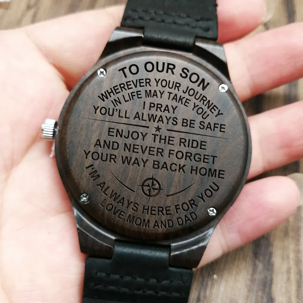 

FROM MOM AND DAD TO OUR SON ENGRAVED WOODEN WATCH WE ARE ALWAYS HERE FOR YOU