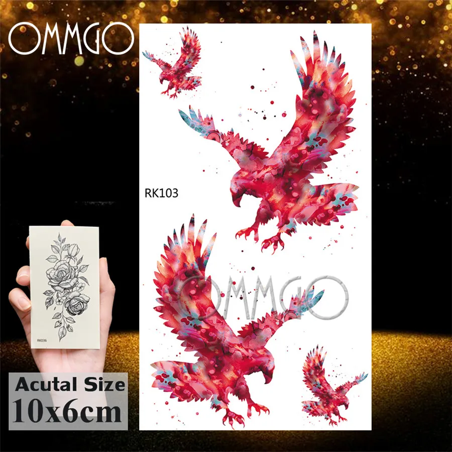 OMMGO Bald Eagle Temporary Tattoos For Women Men Sticker Waterproof Fake Tattoo Sheet Custom Tatoos Flash Body Art Arm Wrist