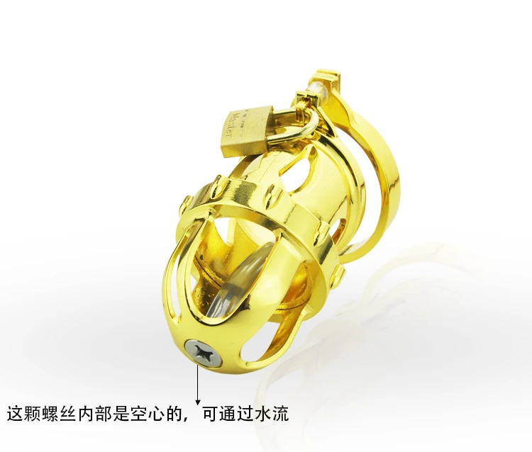 Latest Design Gold Kinger 24k Gold Plating Male Cock Penis Cage Ring With Catheter Chastity Belt Device BDSM Sex Toys A198