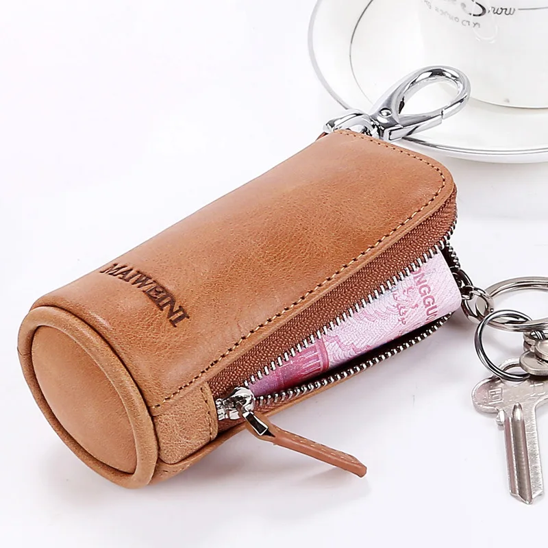 Brand New Genuine Leather Car Key Housekeeper Holders Men Multifunctional Key Wallets Women Cowhide Zipper Bucket Key Case