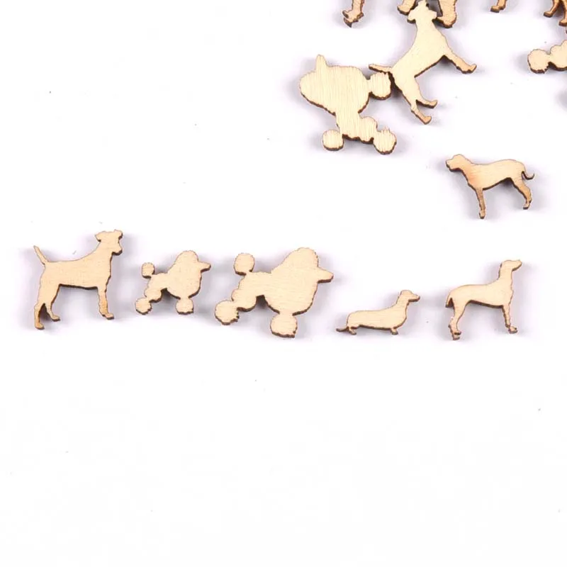 50Pcs/set Unfinished Wood Dog Pattern DIY Crafts Home Decor Scrapbook Handmade Wooden Embellishment Handicraft 10-15mm M1919