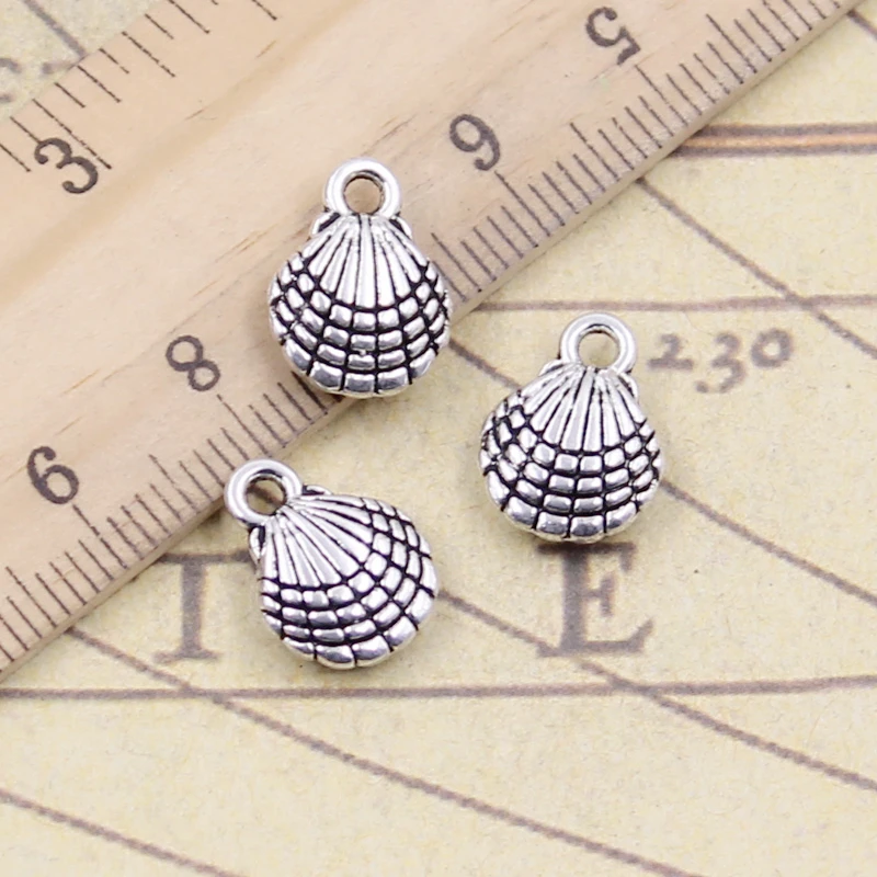 20pcs Charms Double Sided Shell 13x10mm Antique Silver Color Pendants Making DIY Handmade Jewelry Factory Wholesale