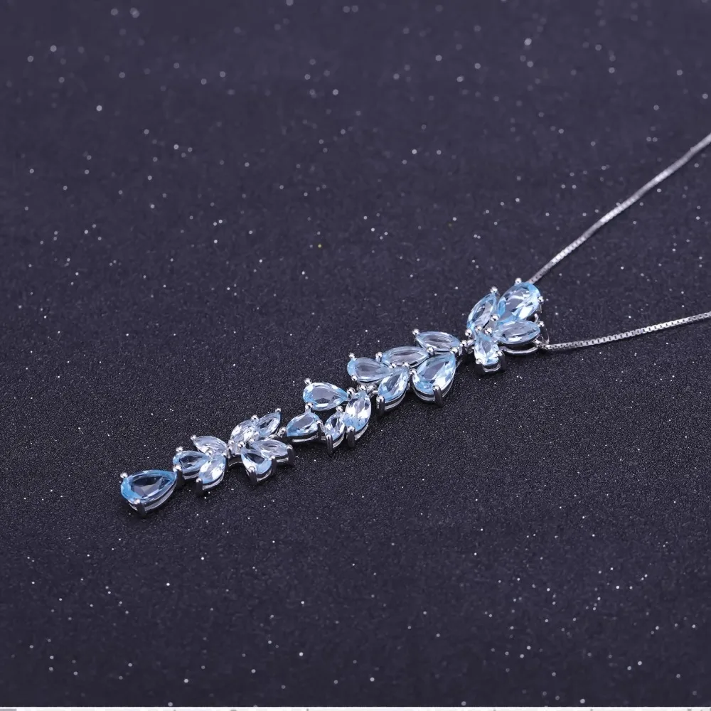 GEM'S BALLET 14.33Ct Natural Sky Blue Topaz Real 925 Sterling Sliver Leaves Pendant Necklace For Women Engagement Fine Jewelry