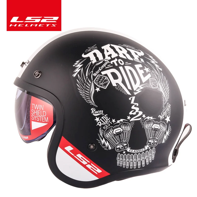 LS2 Spitfire motorcycle Vintage helmet Open face fashion design retro jet half helmet LS2 OF599 casque moto with bubble buckles
