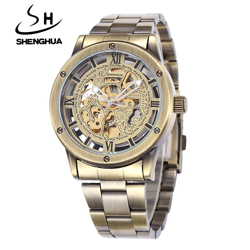 2020 orologi da uomo orologi meccanici di lusso da uomo Shenhua Fashion Vintage Bronze Automatic Mechanical Skeleton Watch Reloj Hombre