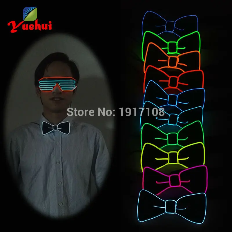 2021Sound activated 10 Color Fashion Design Glowing Flashing EL Bow Tie electronic LED bow Tie for party Decoration,bar,club,DJ