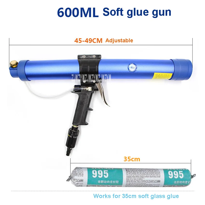 High Quality 600ml Pneumatic Sausage Cullet Gun Adjustable Speed Pneumatic Glass Glue Gun Rubber Gun Works for 350mm Soft Glue