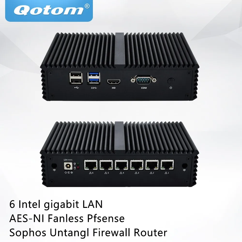 QOTOM Kaby Lake CPU Fanless Mini PC Q525G6 Q535G6 3965U/Core i3-7100U 6 Gigabit NIC Router AES-NI PF Ubuntu CentOS