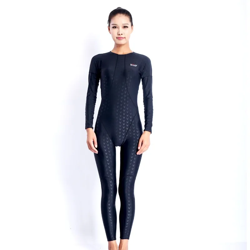 Hot sale! HXBY classic Sharkskin waterproof womens spandex bodysuit swimming wetsuits diving suit black jump suit