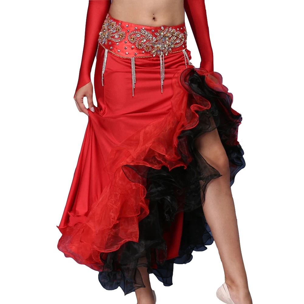 Double Colors Women Dancewear Belly Dance Clothes Full Circle Long Waist Maxi Skirt Side Split Bubble Skirt Belly Dance Skirts