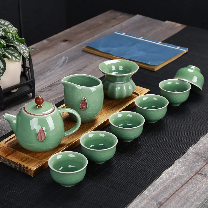 Unique 9pcs Geyao Porcelain tea set,ceramic kungfu teapot, gaiwan,Tureen,cup for Black/puer/pu'erh/oolong/dahong/white/green tea