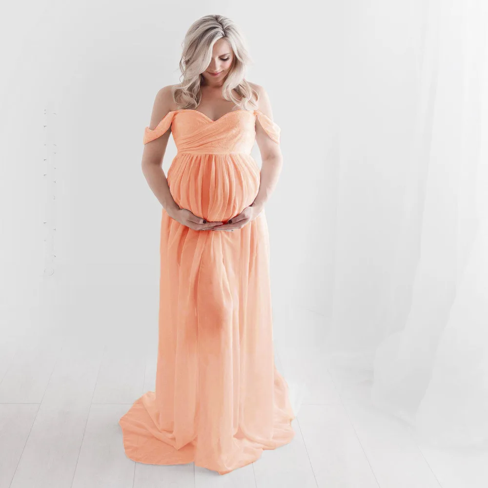 New Summer white Maternity Dress Women Pregnant Maternity Gown Photography Props Costume Pregnancy pink Long Maternity Dresses