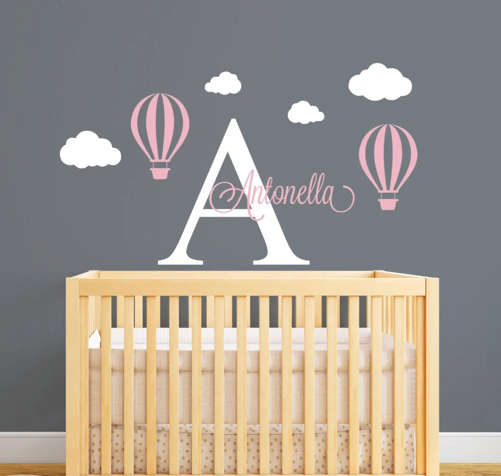 Personalized Name Wall Decal Hot Air Balloon Wall Stickers For Kids Room- Girls Name Wall Decal Customize DIY Wall Art JW028