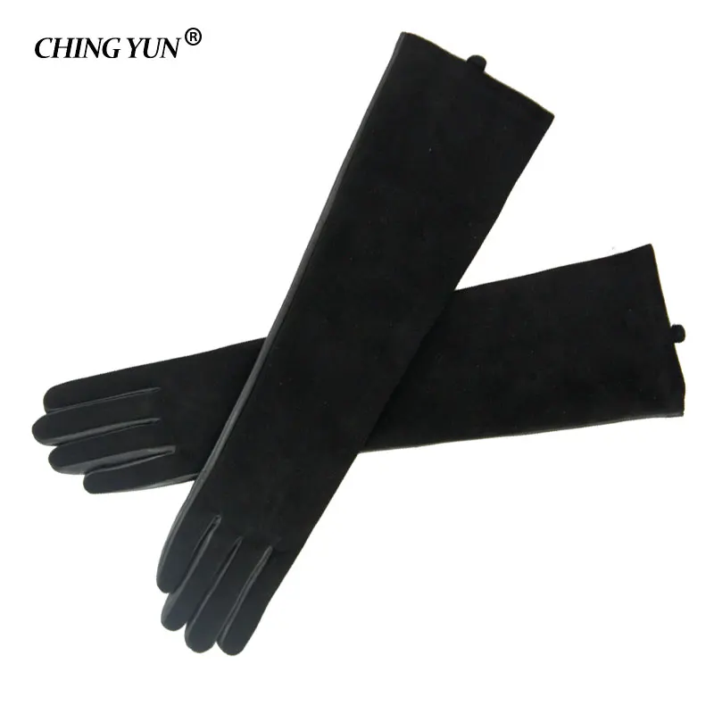 CHING YUN  winter lady fashion sheepskin leather gloves women genuine leather mittens female Suede leather long  gloves 2018