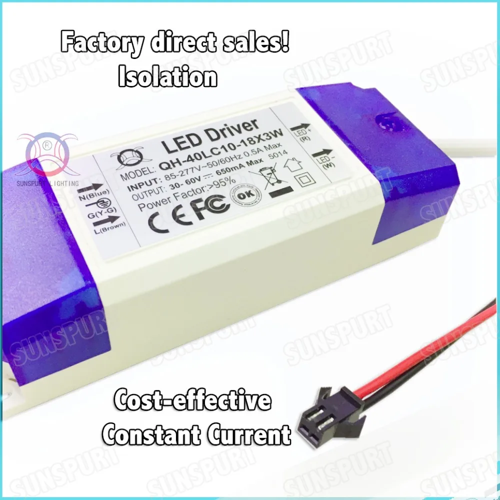 3 Pcs By TUV-CE Box 40W AC85-277V LED Driver 10-18x3W 600mA DC30-60V Constant Current LED Power For LED Spotlight Free Shipping