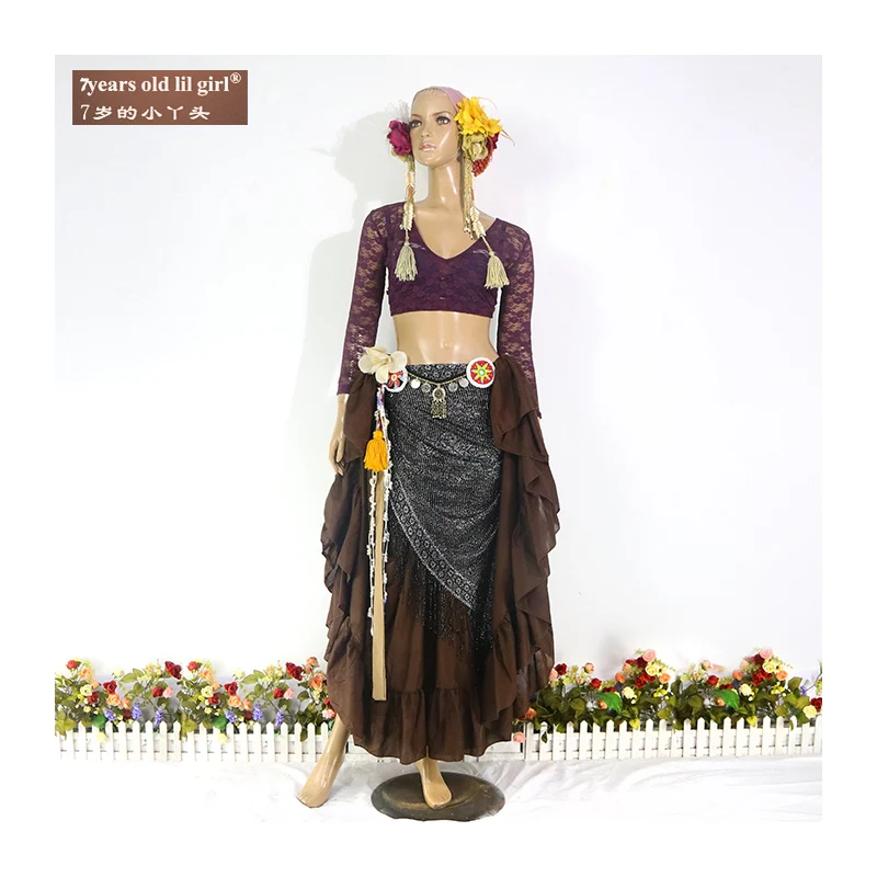 Renda barriga dança topo ats tribal choli manga longa traje feminino br16 20