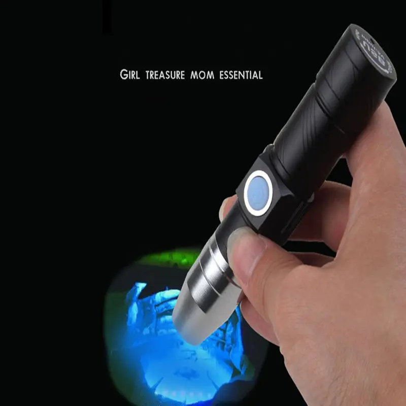 CHICLITS UV Flashlight Mini 365nm USB Rechargeable Fluorescent Detection For Clothes Money UV Curing Light USB Laser Light