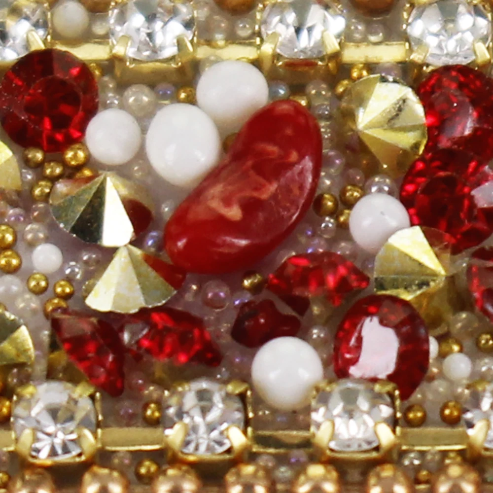 10yards Red Gold Hot fix Rhinestones Trim Chain Crystal Iron on Applique Trimming Stickers for Collars Shoes Edging