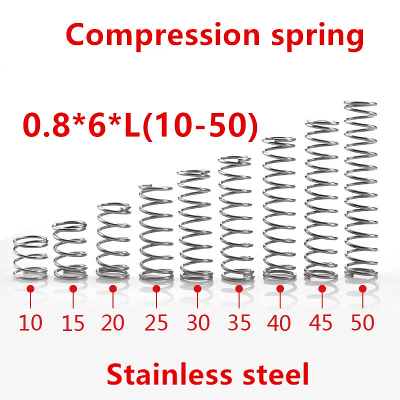 

50pcs/lot 0.8*6*10/15/20/25/30/35/40/45/50mm spring 0.8mm stainless steel Micro small Compression spring