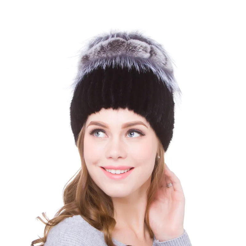 Winter Warm Fashion Mink Fur Hat Rex Rabbit Hair Ball Fox Fur Decoration Natural Fur Handmade Sewing  New  Women Hat