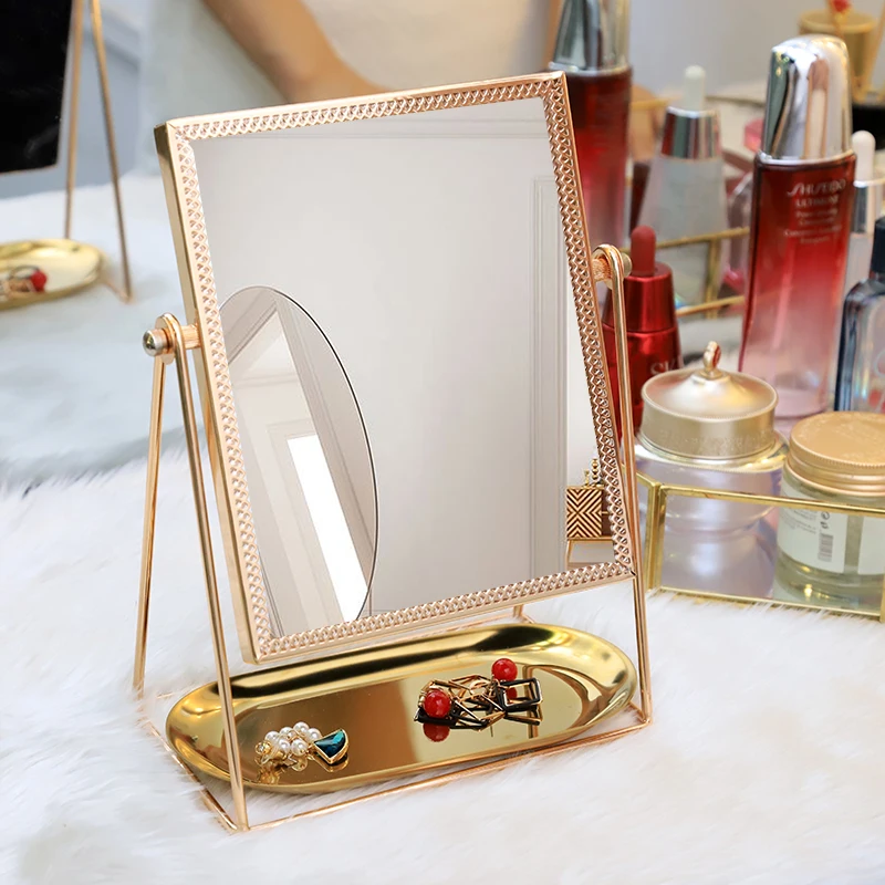 Metal Gold Rectangle Make-up Mirror Golden Makeup Vanity Mirror Decorative Mirrors Perfect for Dressing Table - Champagne Gold