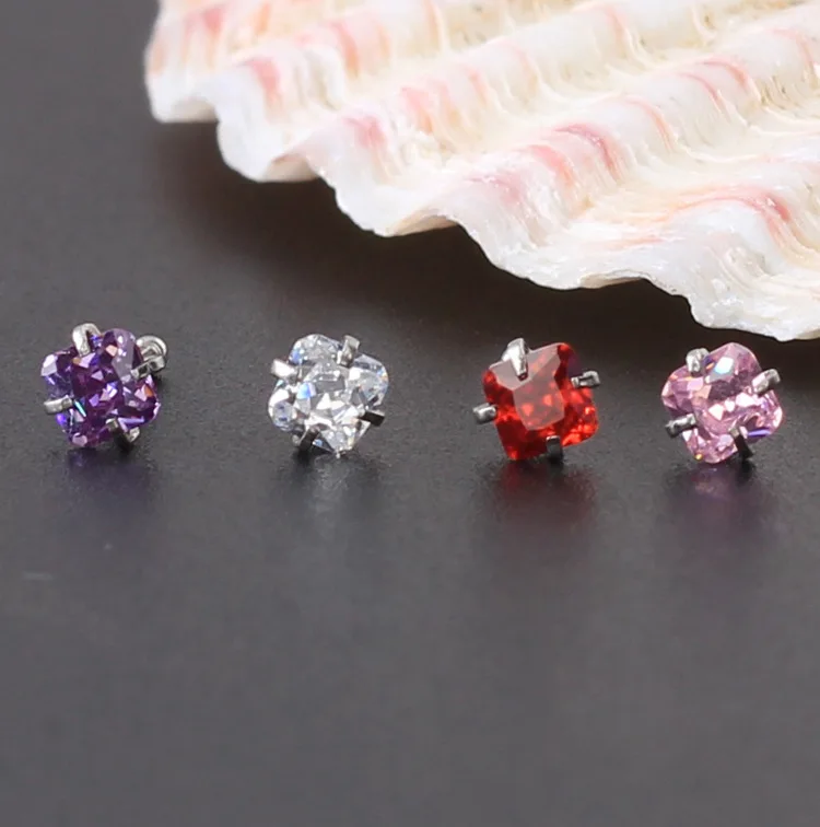 316L stainless steel 3.5mm Square four small nail puncture nasal allergy Earrings Nose Stud