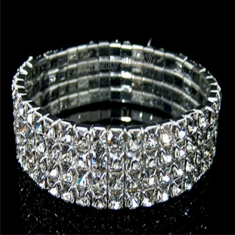 Free Shipping 4 Row Clear Transparent Crystal Stretchy Bangles 24pcs/Lot