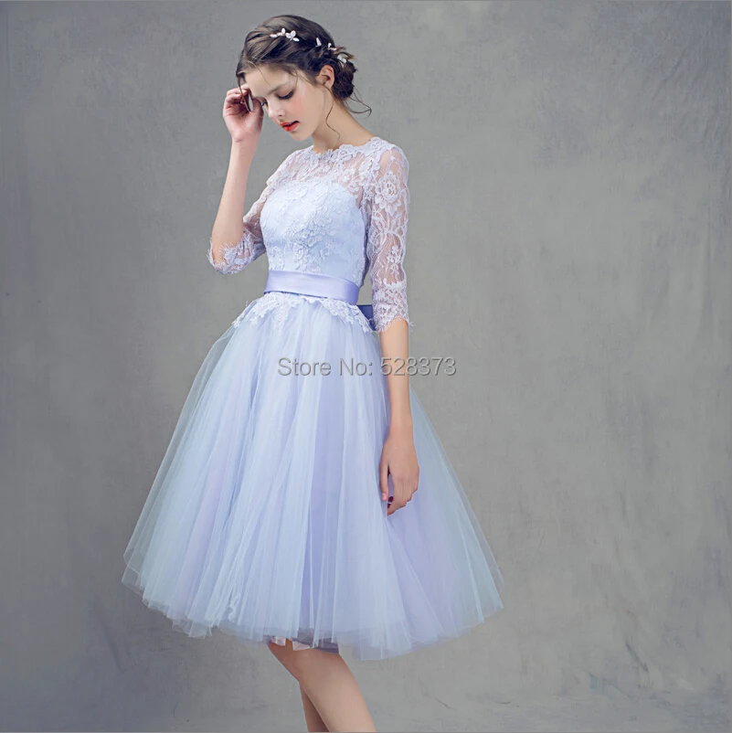 

YNQNFS YEC32 New Arrival Elegant Half Sleeves Lavender Tutu Short Prom Party Bridesmaid Dress Real Photos