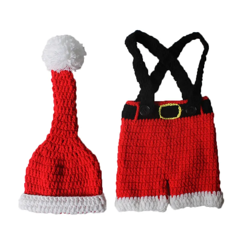 Newborn Photography Props Accessories Baby Christmas Hat+Romper 2Pcs/Set Christmas Photography Knitted Clothing Baby Photo Props