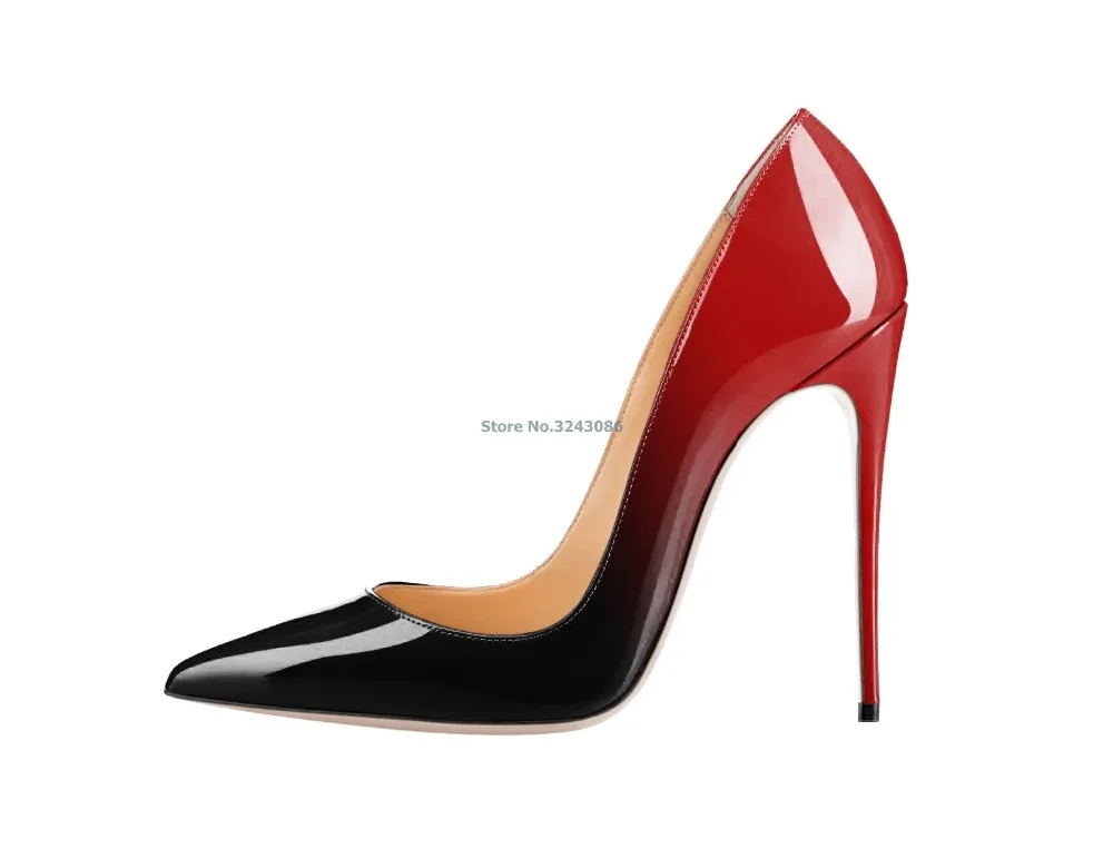 New Arrival Pointed Toe Stiletto Heel Shoes Red Black Blue Purple Pink Gradient Colors Shallow Party Pumps Basic Thin High Heel